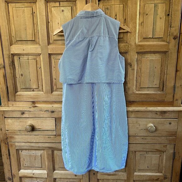 Brooks Brothers Red Fleece 6 Striped Button Front Dress Blue White Sleeveless - Picture 7 of 11